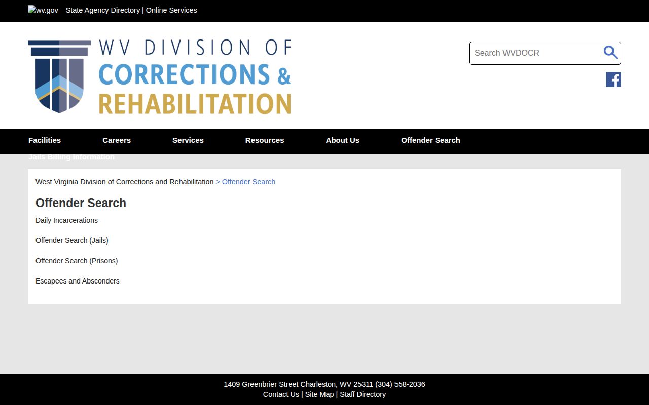 West Virginia Division of Corrections and Rehabilitation offender search gateway